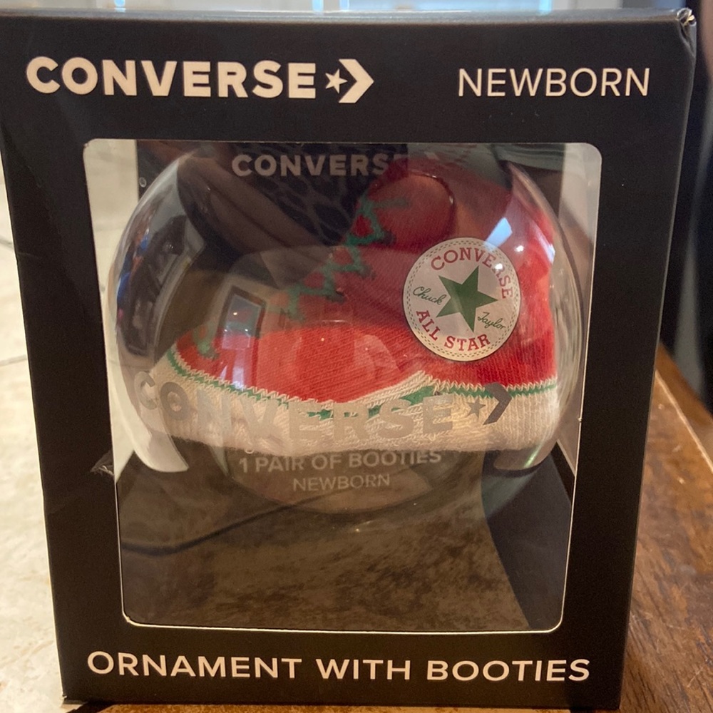 Converse Christmas Ornament with Newborn Booties Red